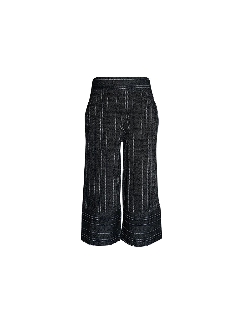 Antrasit Kız Çocuk Çizgili Bol Paça Pantolon Kapri