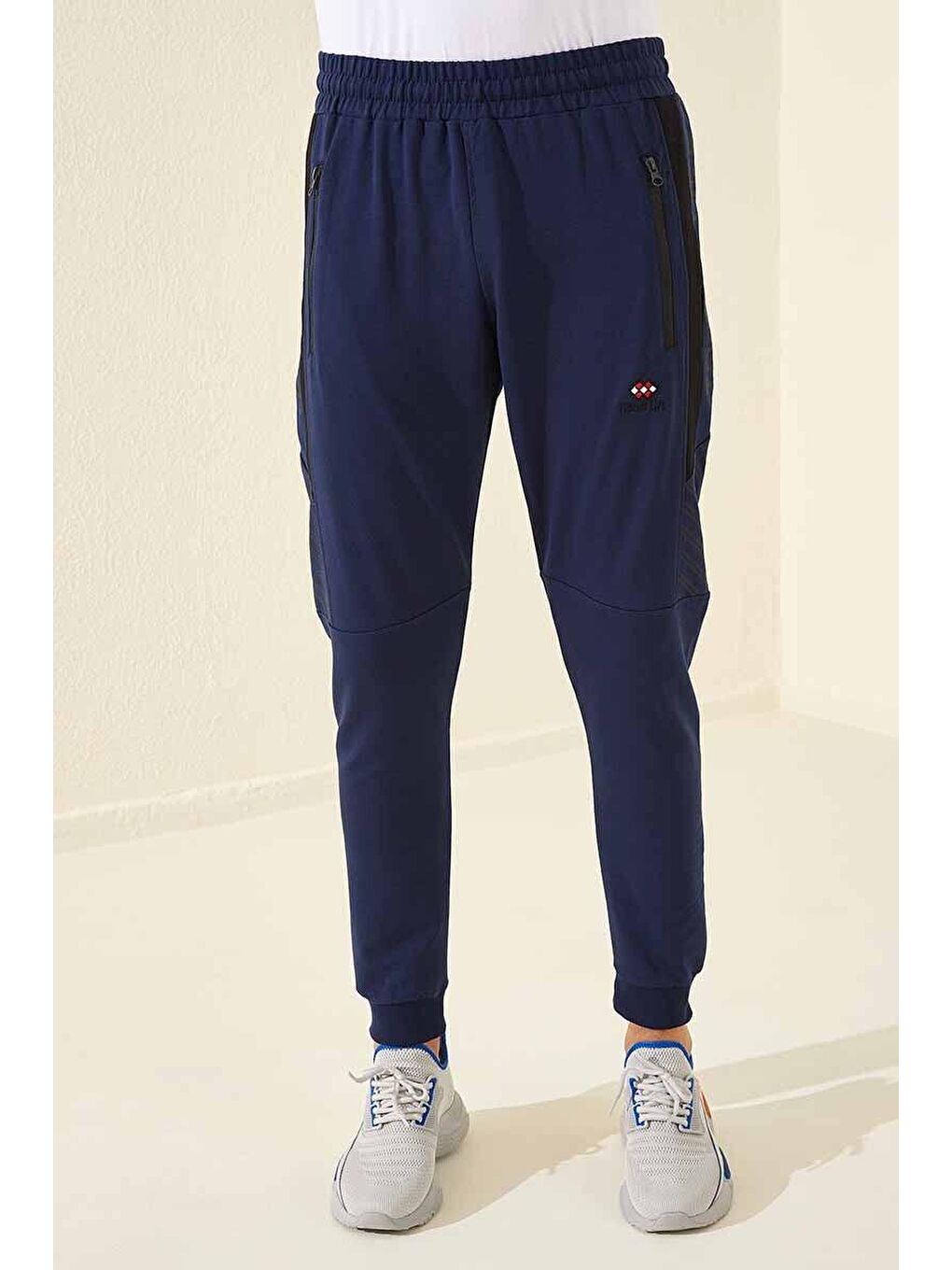 TOMMYLIFE İndigo Cep Fermuarlı Baskılı Standart Kalıp  Jogger Erkek Eşofman Alt - 84761 - 1