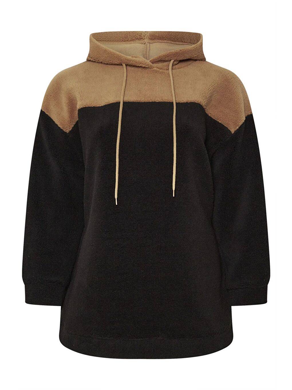 Siyah Büyük Beden Uzun Kollu Kapüşonlu ve Cepli Pelüş Sweatshirt 303796-5