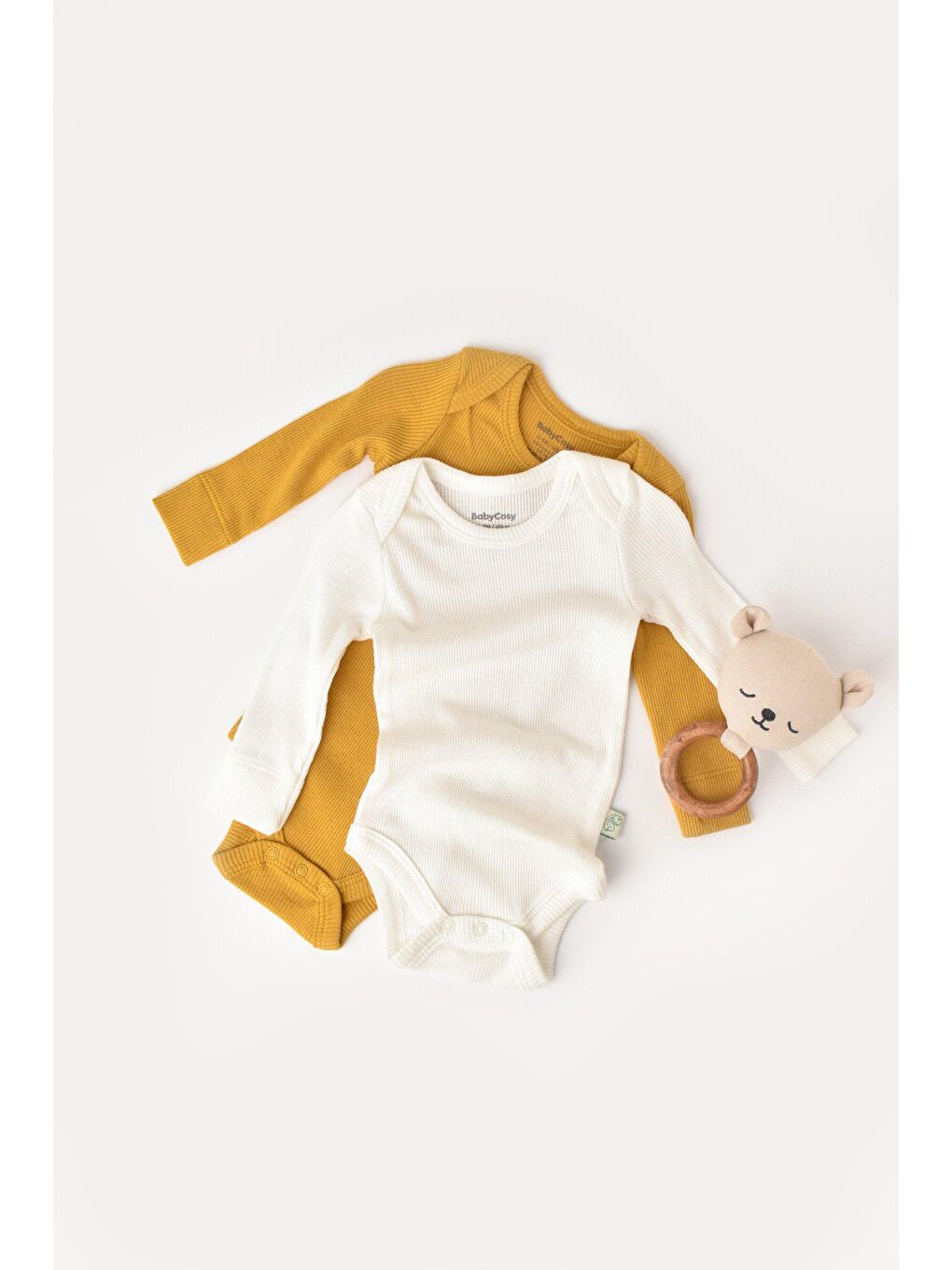 BabyCosy Organic Wear Beyaz-Hardal Modal 2'li Uzun Kollu Badi