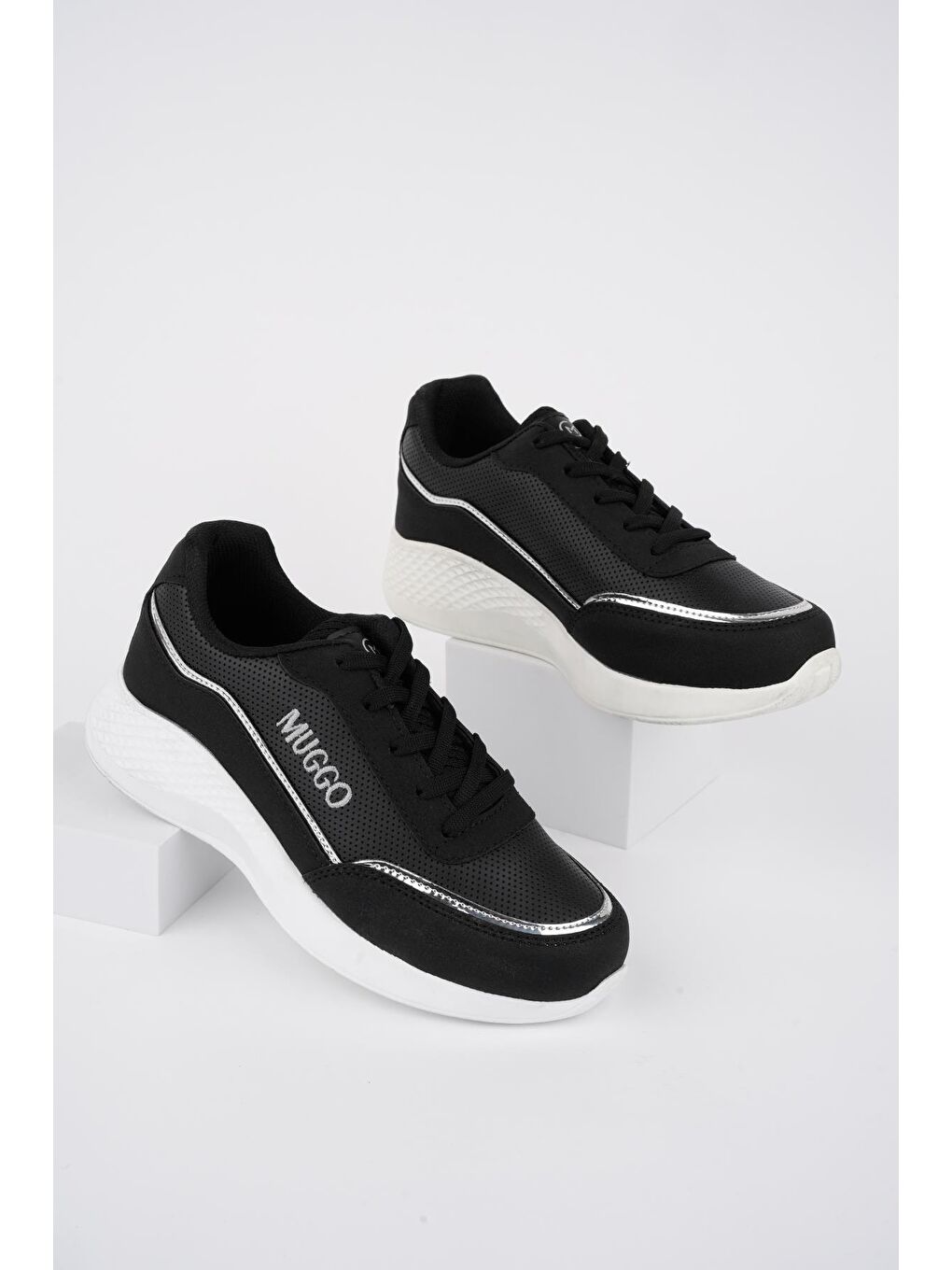 Siyah Happy Kadın Ortopedik Günlük Bağcıklı Şık Rahat Sneaker Spor Ayakkabı-2