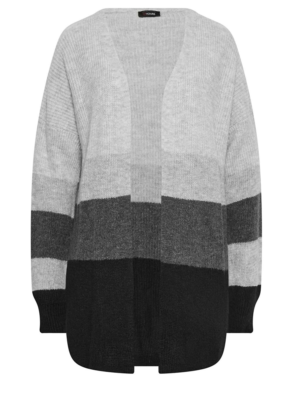 Gri Büyük Beden Uzun Kollu Renk Bloklu Önü Kapamasız Triko Hırka 301881-6