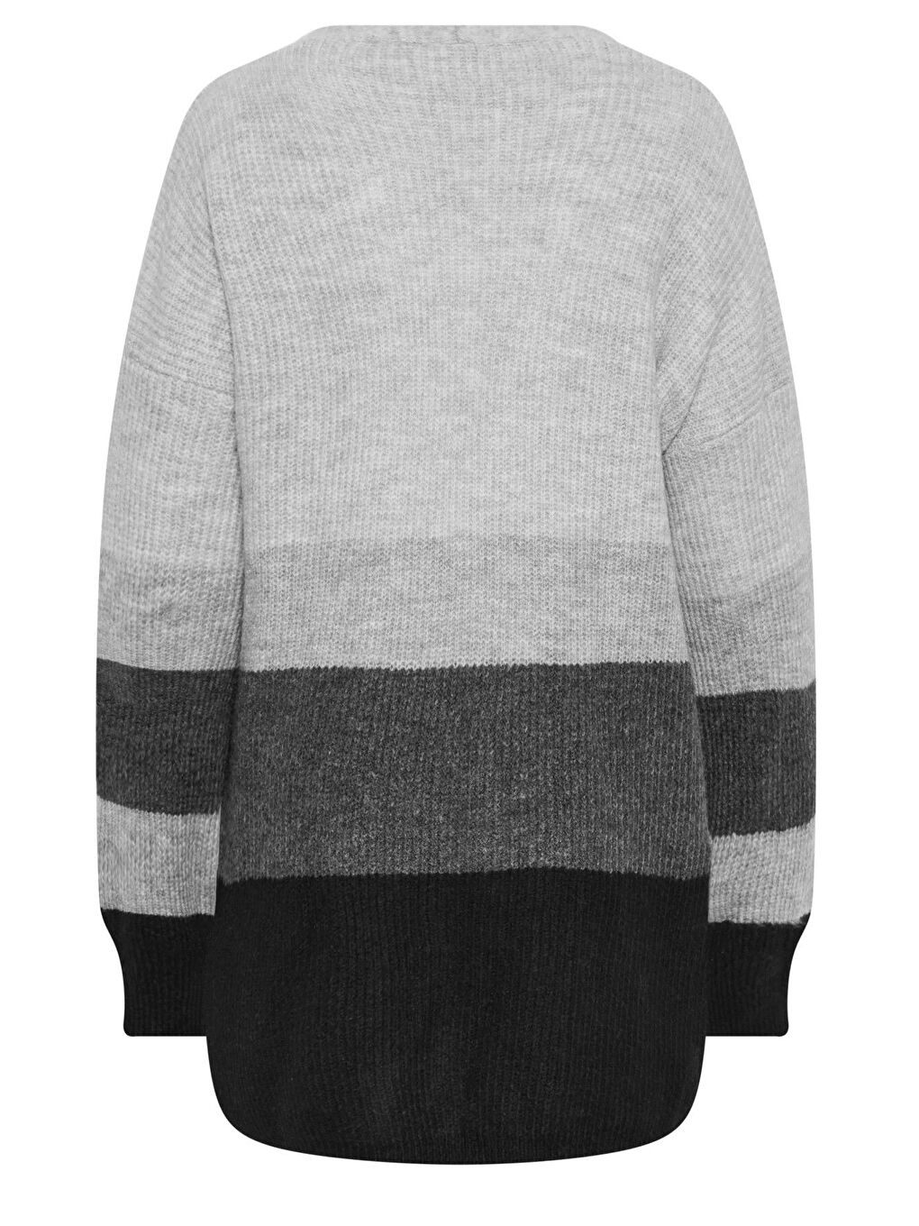 Gri Büyük Beden Uzun Kollu Renk Bloklu Önü Kapamasız Triko Hırka 301881-7