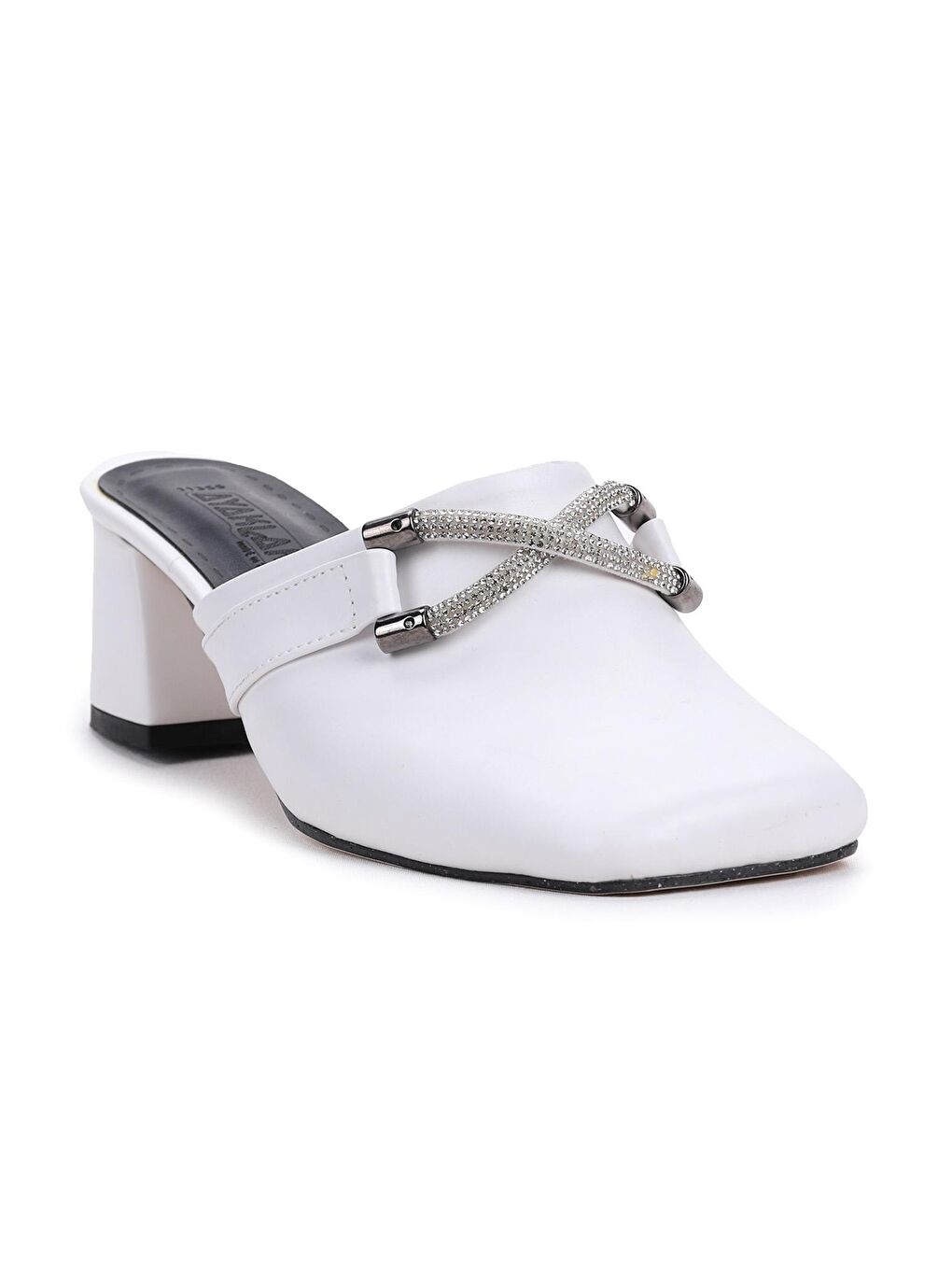 Beyaz Büyük Numara Kadın 5 Cm Topuklu Sabo Terlik Ecm 1107 Cilt-3