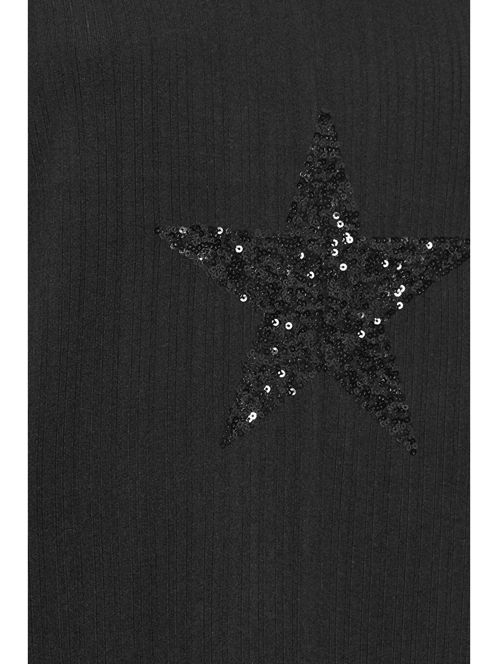 Siyah Büyük Beden Uzun Kollu Payet İşlemeli Bisiklet Yaka Sweatshirt 303789-5