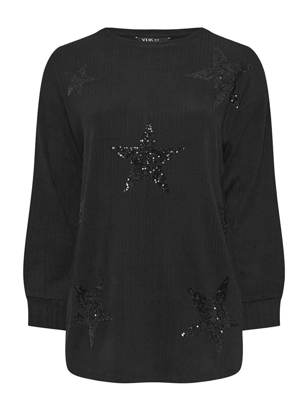 Siyah Büyük Beden Uzun Kollu Payet İşlemeli Bisiklet Yaka Sweatshirt 303789-6