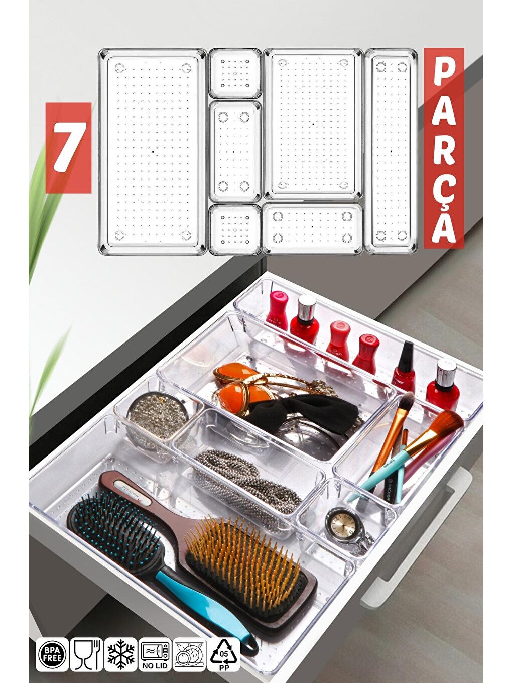 Nandy Home Şeffaf 7 Parça Çekmece İçi Punto Drawer Düzenleyici Organizer ŞEFFAF