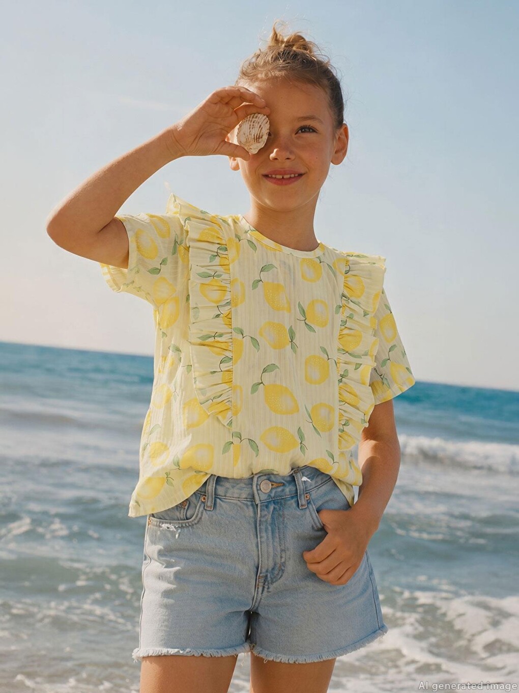 Girls Limon Desenli 6-9 Yaş Gömlek - Sarı