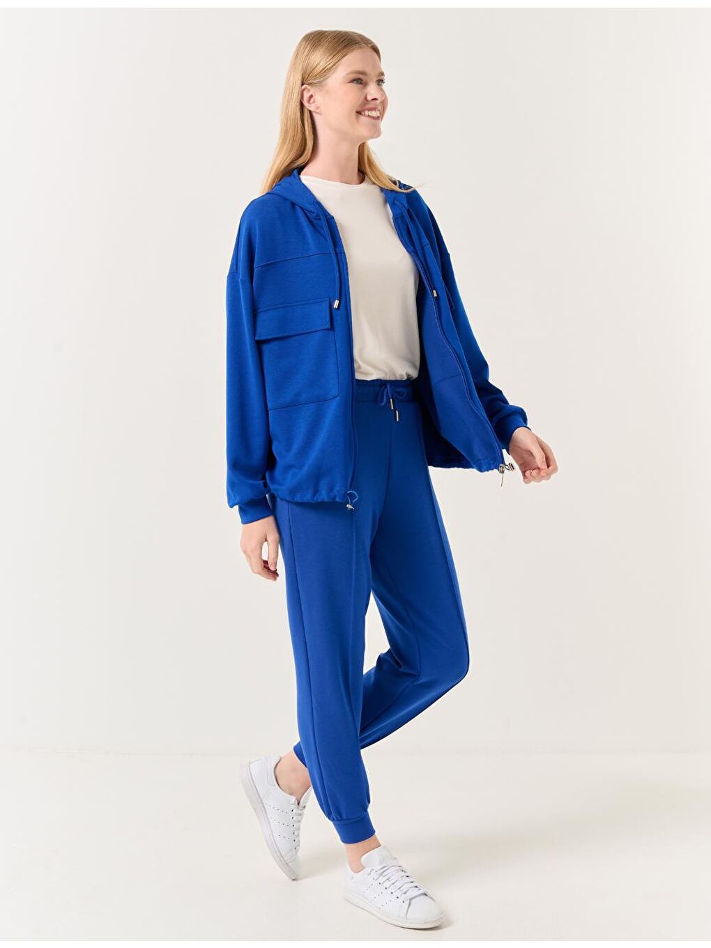 Mavi Saks Yüksek Bel Dar Paça Cepli Jogger Pantolon-2