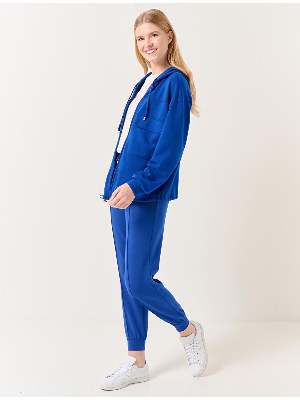 Mavi Saks Yüksek Bel Dar Paça Cepli Jogger Pantolon-3