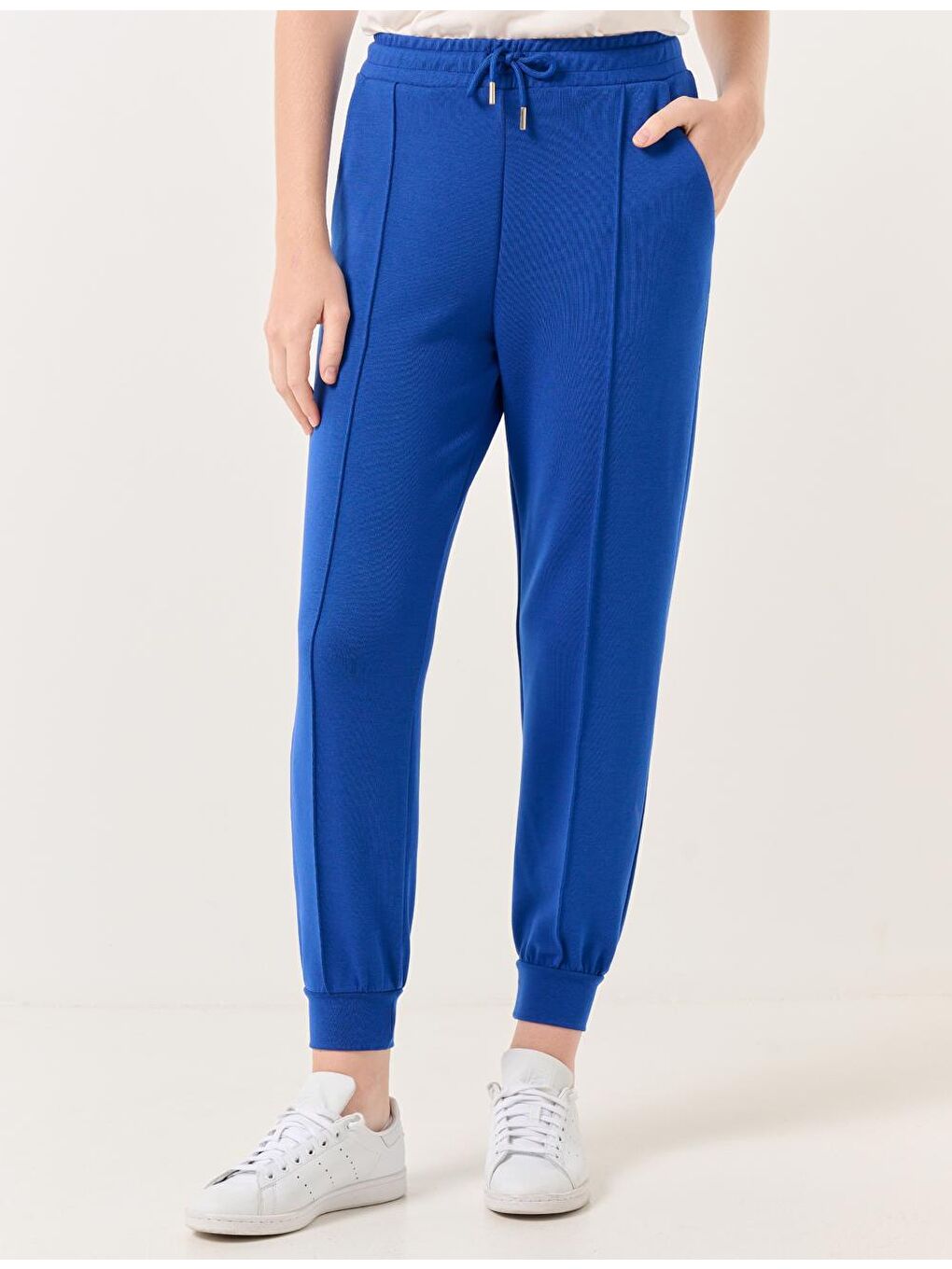 Mavi Saks Yüksek Bel Dar Paça Cepli Jogger Pantolon-4