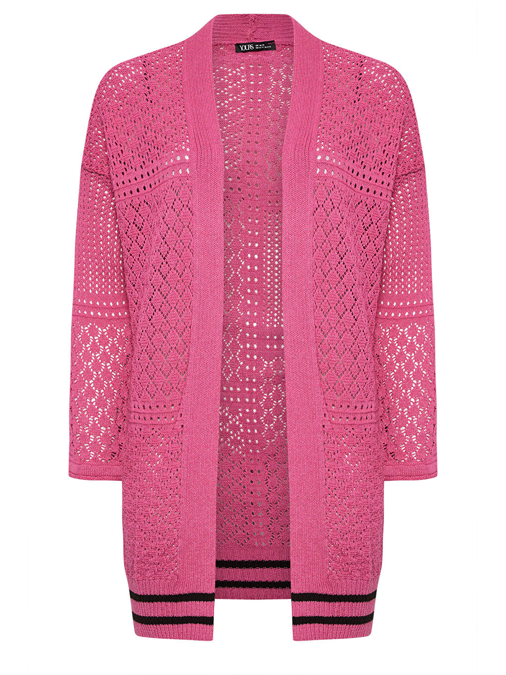 Pembe Büyük Beden Uzun Kollu Önü Kapamasız Uzun Dantel Hırka 302324-5