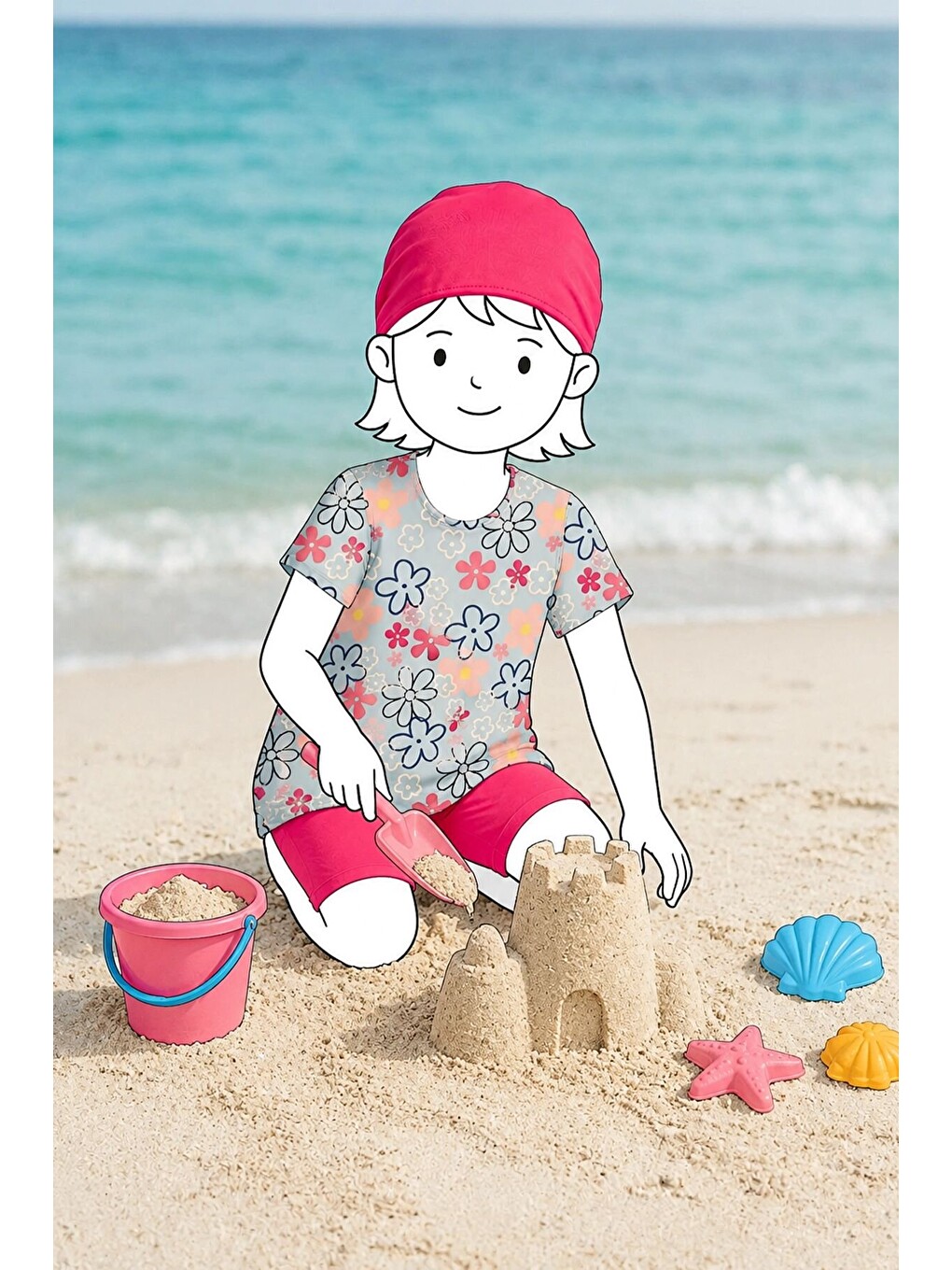 Mavi Daisy Bloom Kız Çocuk Mayo Takımı-3