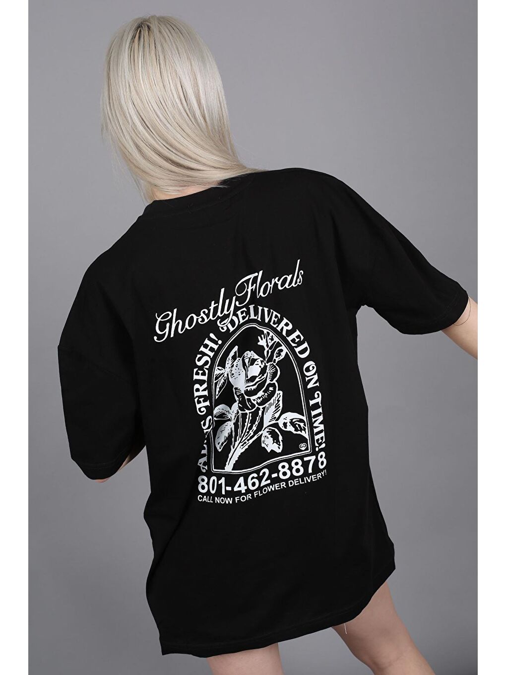 Siyah Baskılı Oversize Tişört Mg1513-1