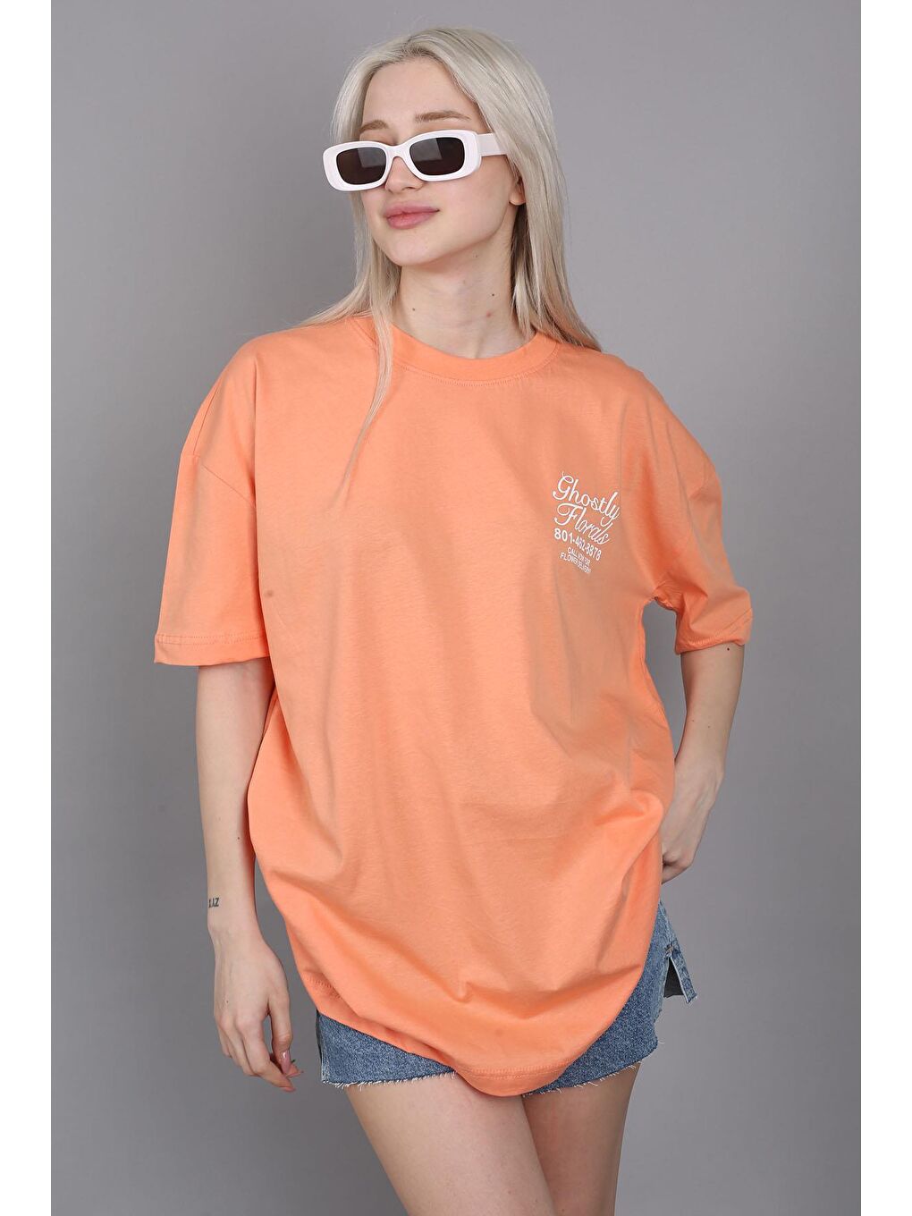 Turuncu Baskılı Oversize Tişört Mg1513