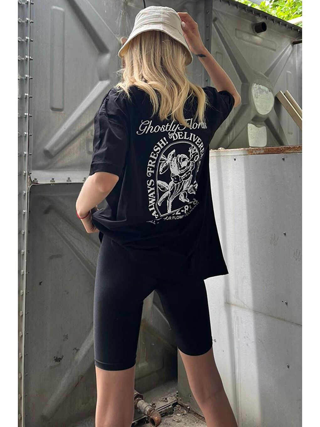 Siyah Baskılı Oversize Tişört Mg1513-3