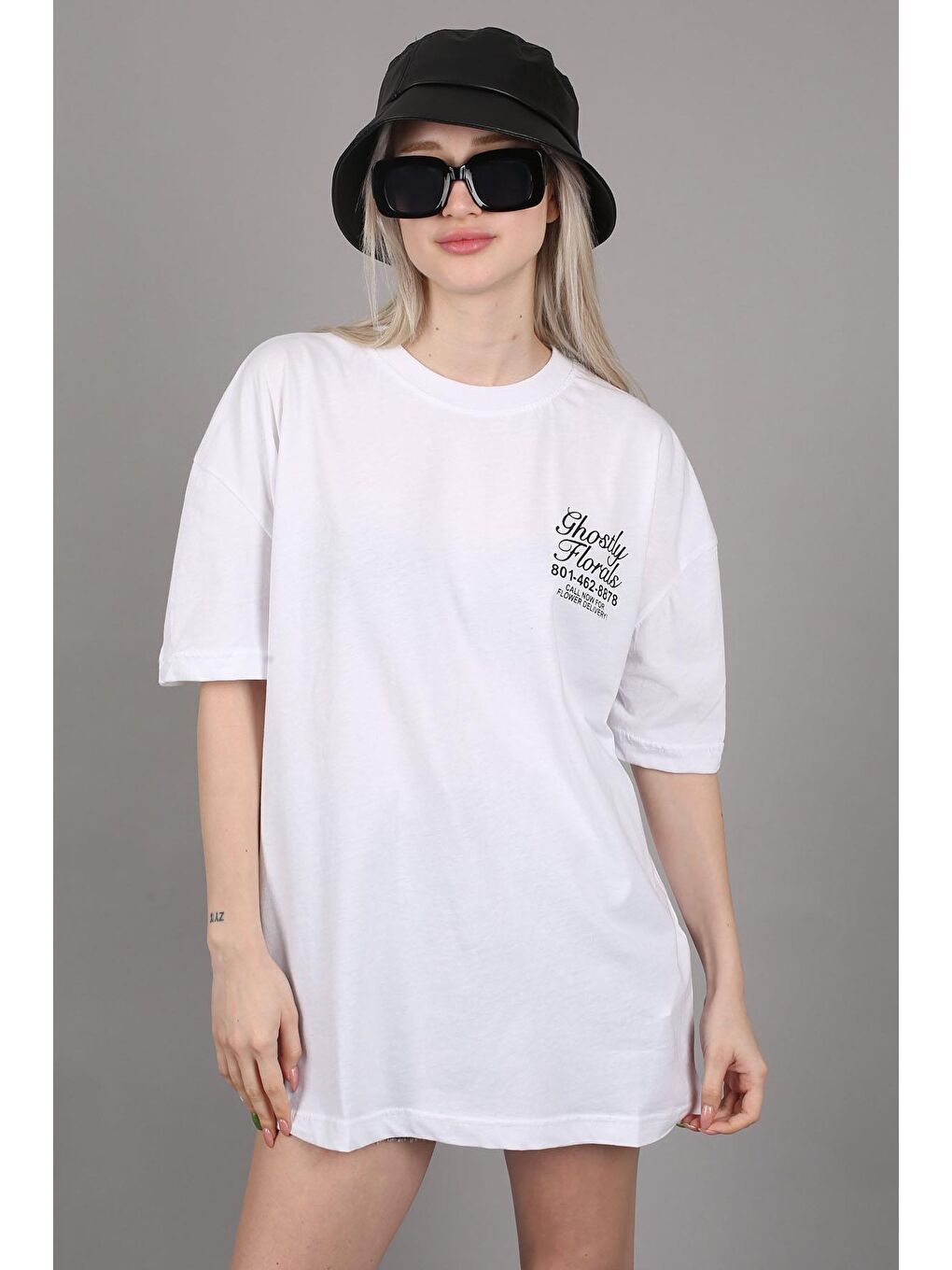 Beyaz Baskılı Oversize Tişört Mg1513-1