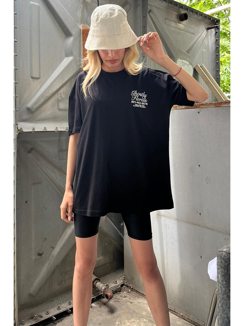 Siyah Baskılı Oversize Tişört Mg1513-4