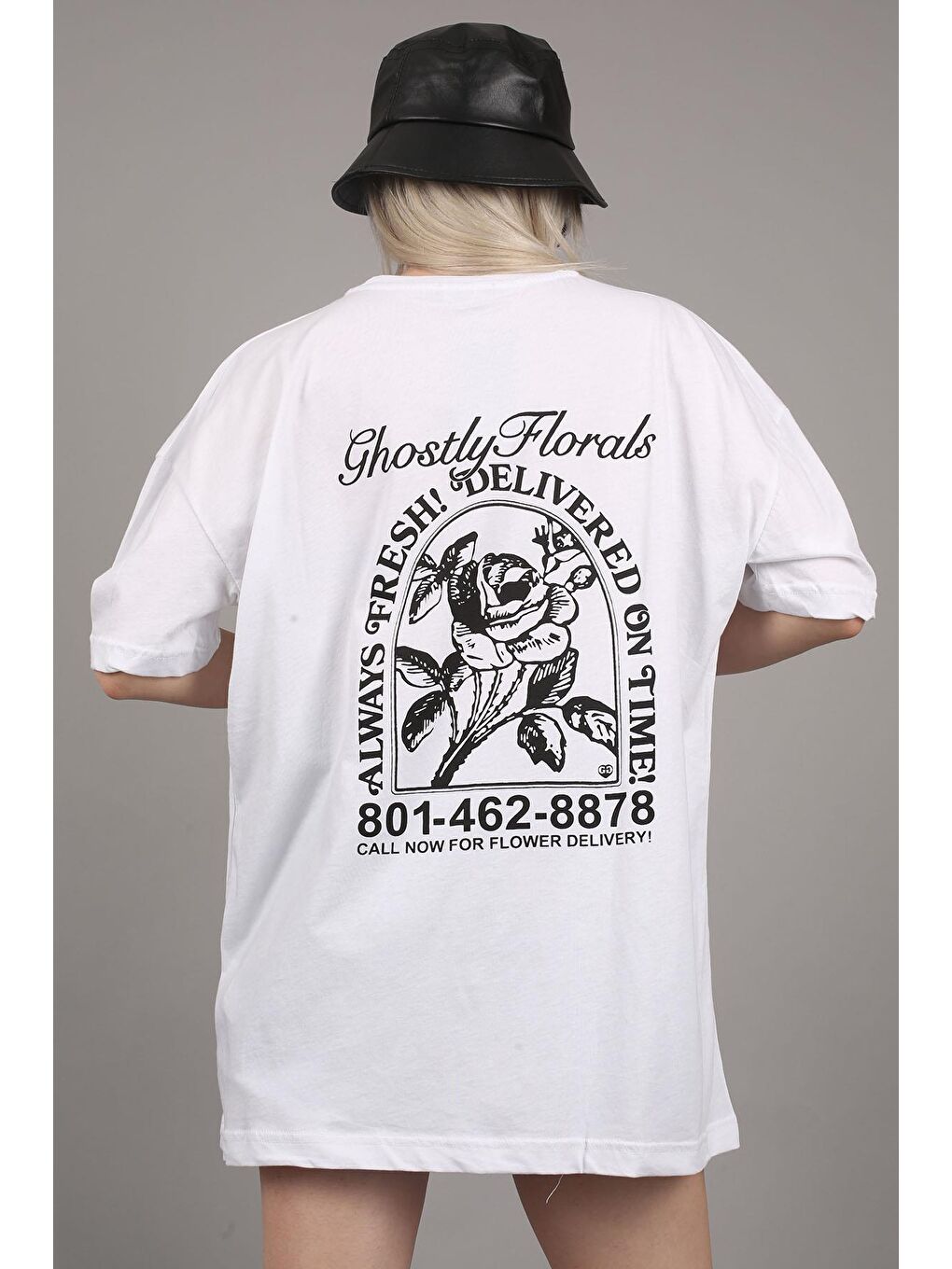 Beyaz Baskılı Oversize Tişört Mg1513-2