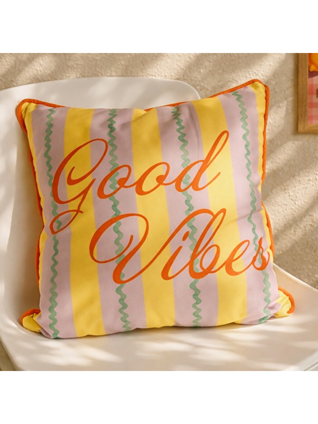 Kahverengi Soft Good Vibe Kırlent - Hardal- 45x45 Cm-5
