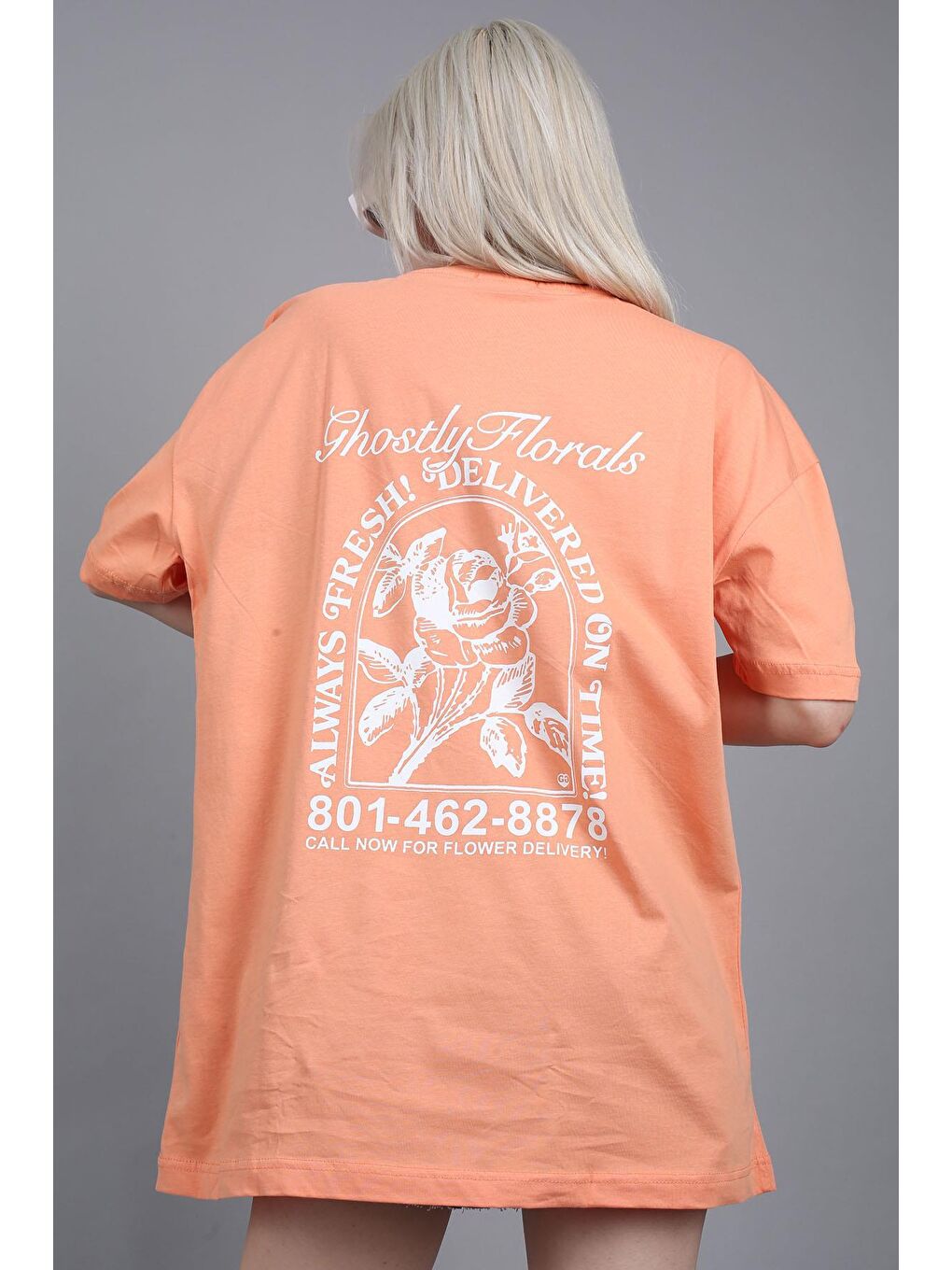 Turuncu Baskılı Oversize Tişört Mg1513-2