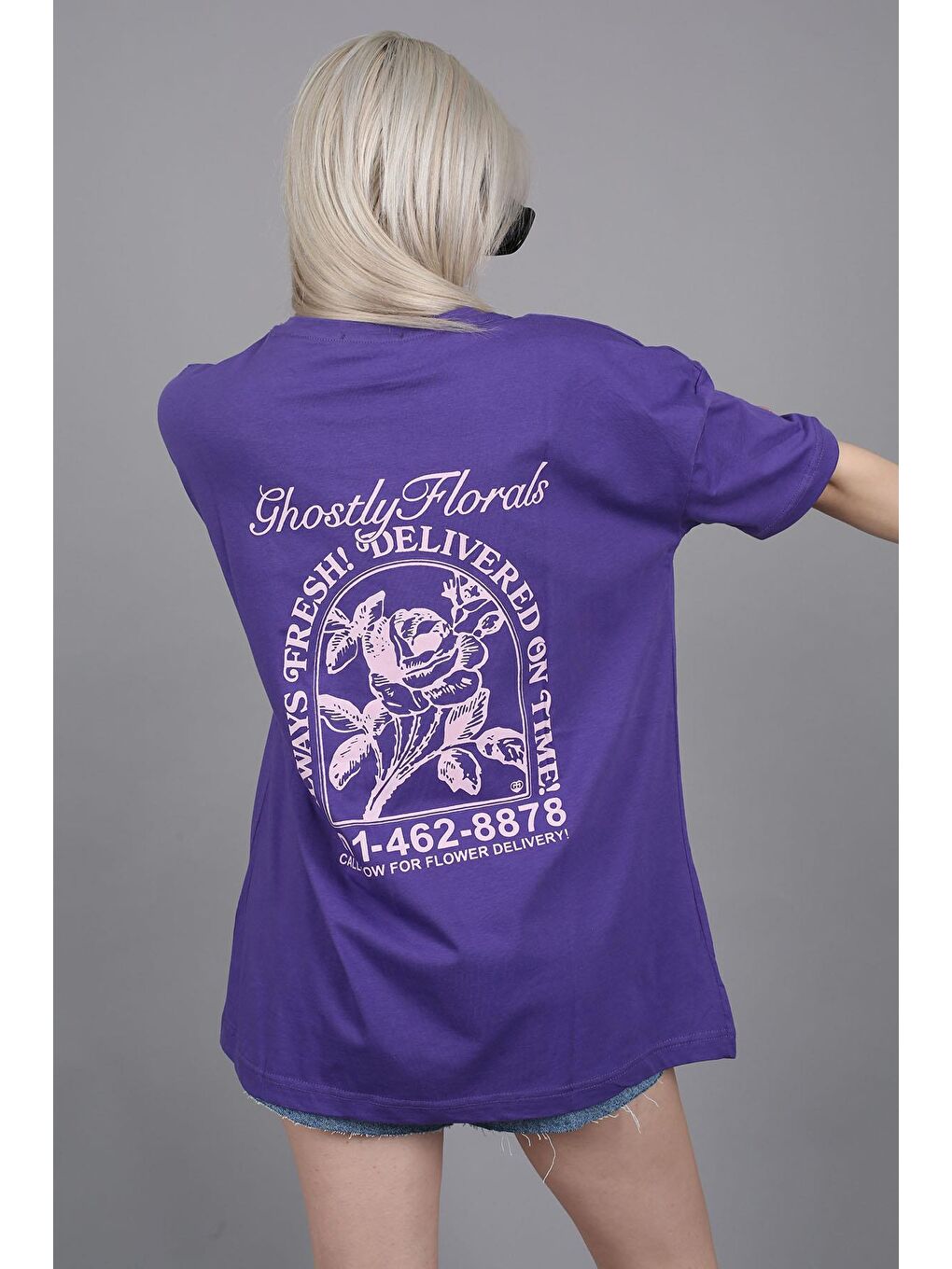 Mor Baskılı Oversize Tişört Mg1513-2