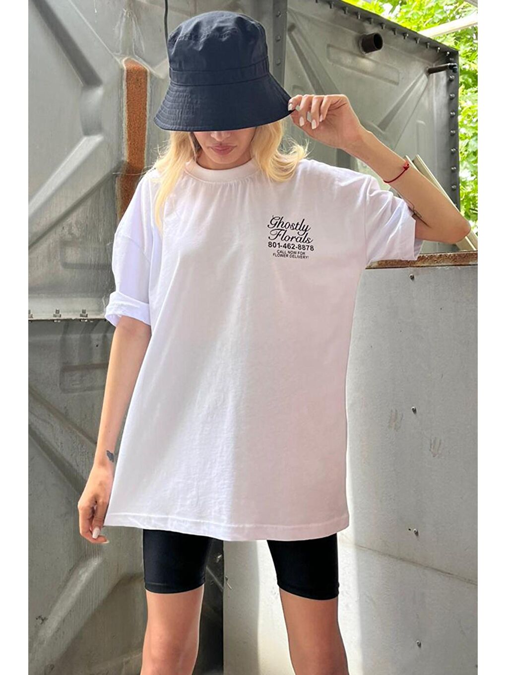 Beyaz Baskılı Oversize Tişört Mg1513-3