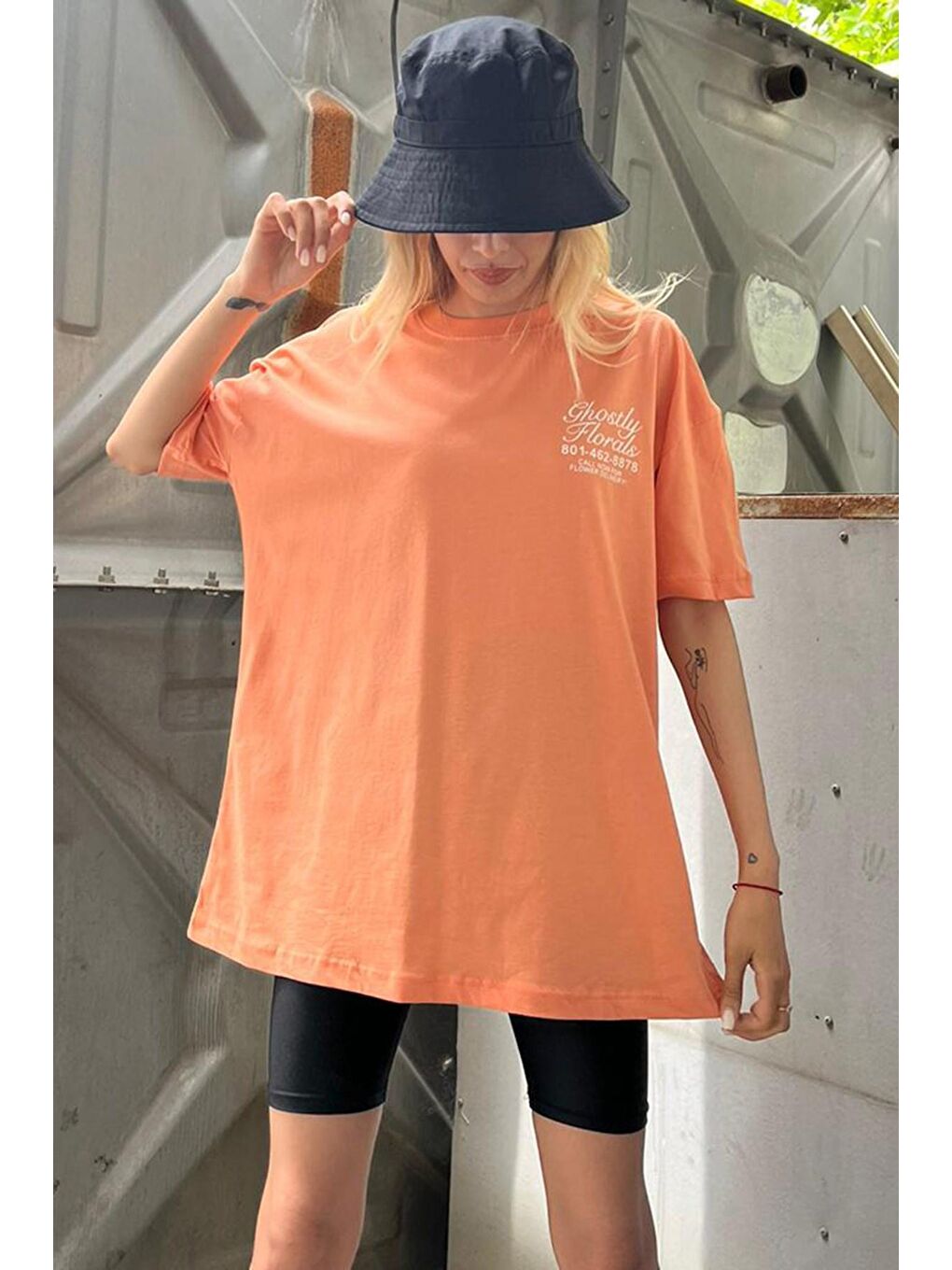 Turuncu Baskılı Oversize Tişört Mg1513-3