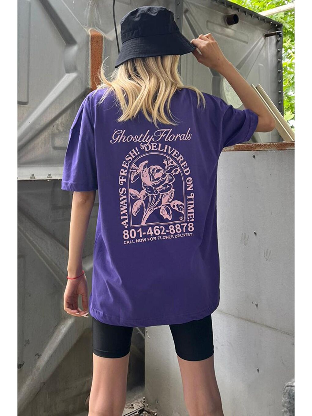 Mor Baskılı Oversize Tişört Mg1513-4