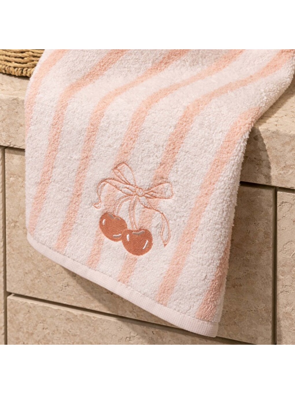 Soft Bemba Yüz Havlusu - Ekru / Pembe - 50x90 cm-5