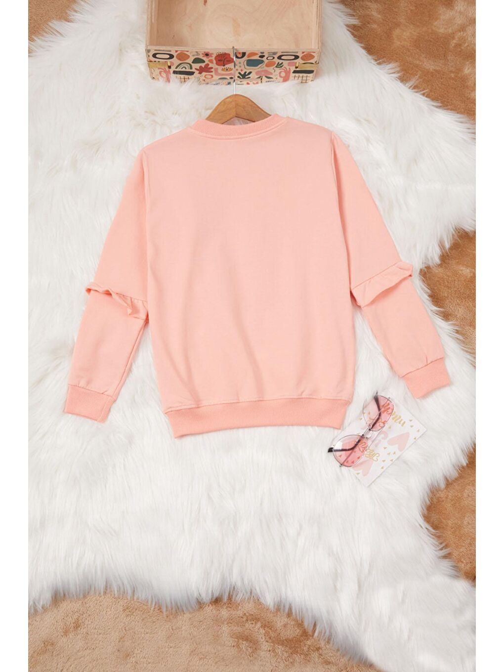 Pembe Somon Papatya Baskılı Kız Çocuk Sweatshirt 17014-4
