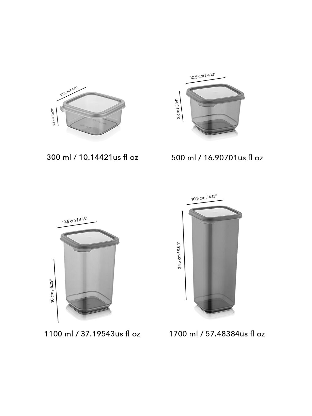 Meleni Home Antrasit 32'li Etiketli Kapaklı Kare Erzak Saklama Kabı Seti 8x(0,3 Lt-0,5 Lt-1,1 Lt-1,7 Lt) Baharatlık - 3