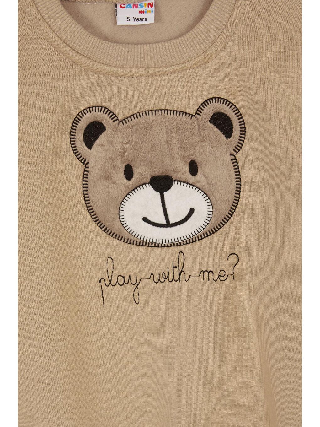 Bej Erkek Çocuk Sevimli Ayıcık Temalı Şardonlu 3 İplik 2'li Takım-2