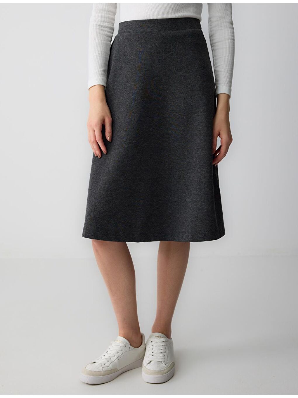 Antrasit Melanj Rahat Kesim Normal Bel Beli Lastikli Midi Etek-3