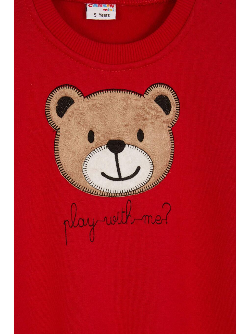 Kırmızı Erkek Çocuk Sevimli Ayıcık Temalı Şardonlu 3 İplik 2'li Takım-1