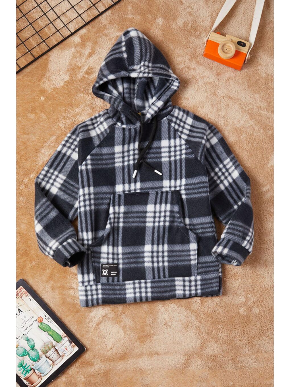 Sellfie Kids Siyah Erkek Çocuk Siyah Ekose Desenli Polar Sweatshirt 16649