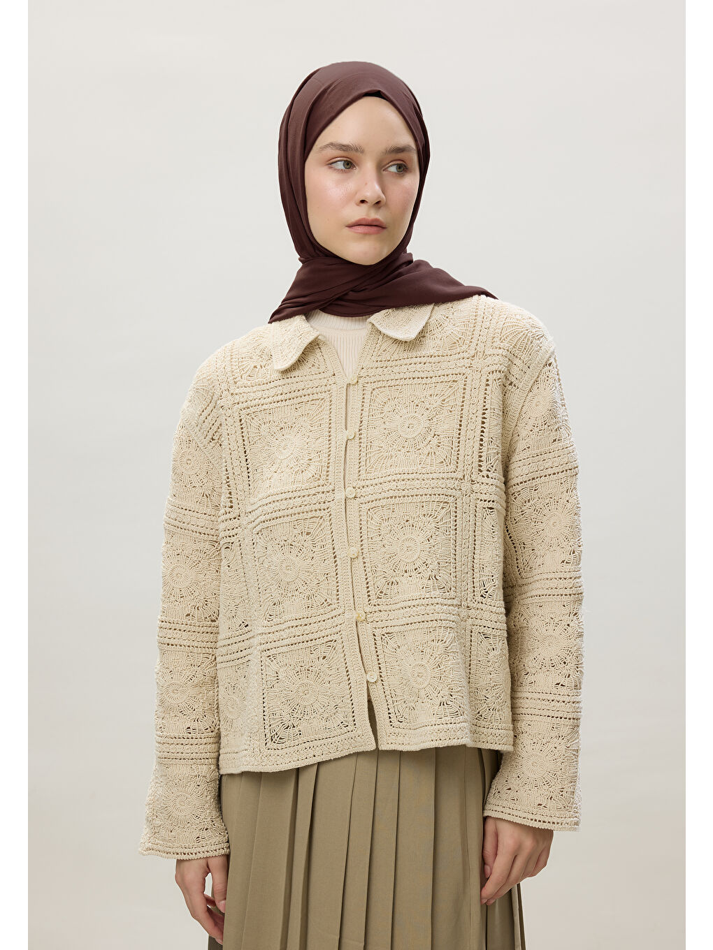 Kahverengi İnce Pamuk Vual Şal Bitter