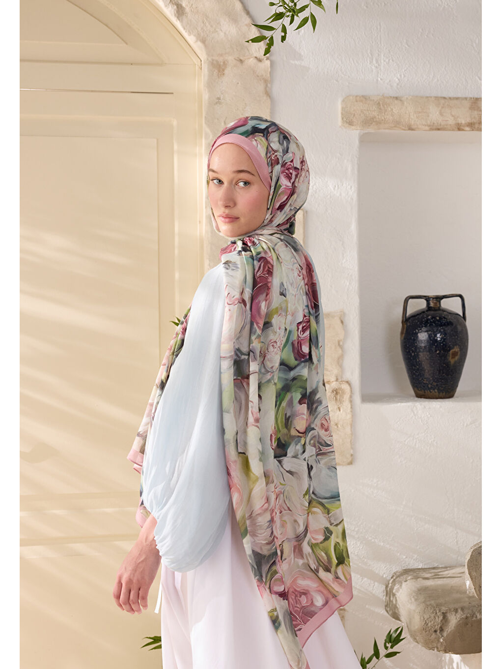 Nerıssa Desen Rami Şal Soft Pembe
