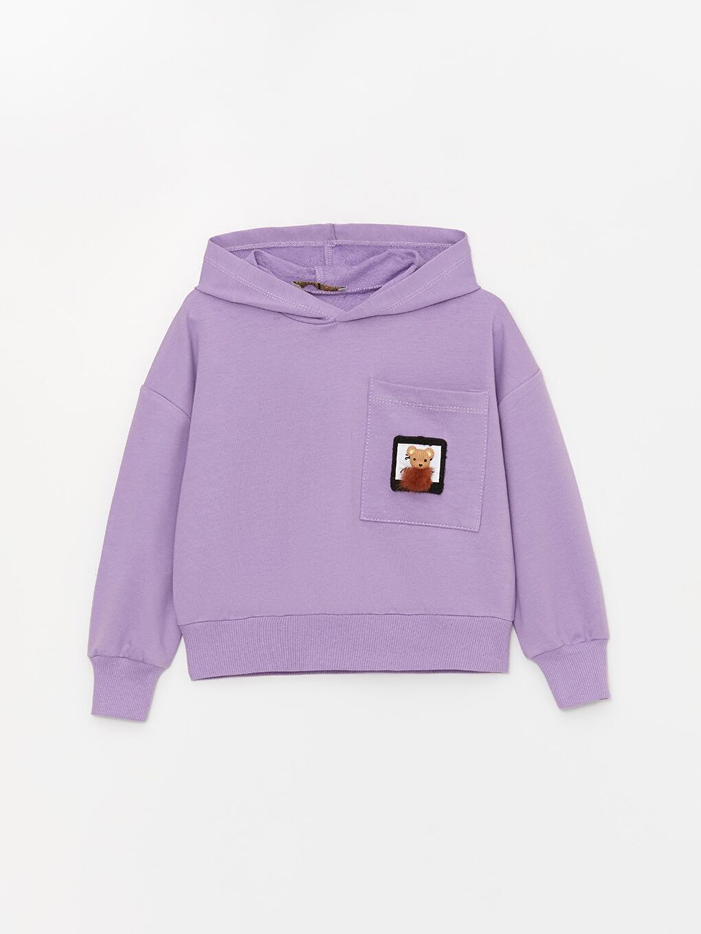 Lila Kız Çocuk Ayıcık Cep Kapüşonlu SweatShirt