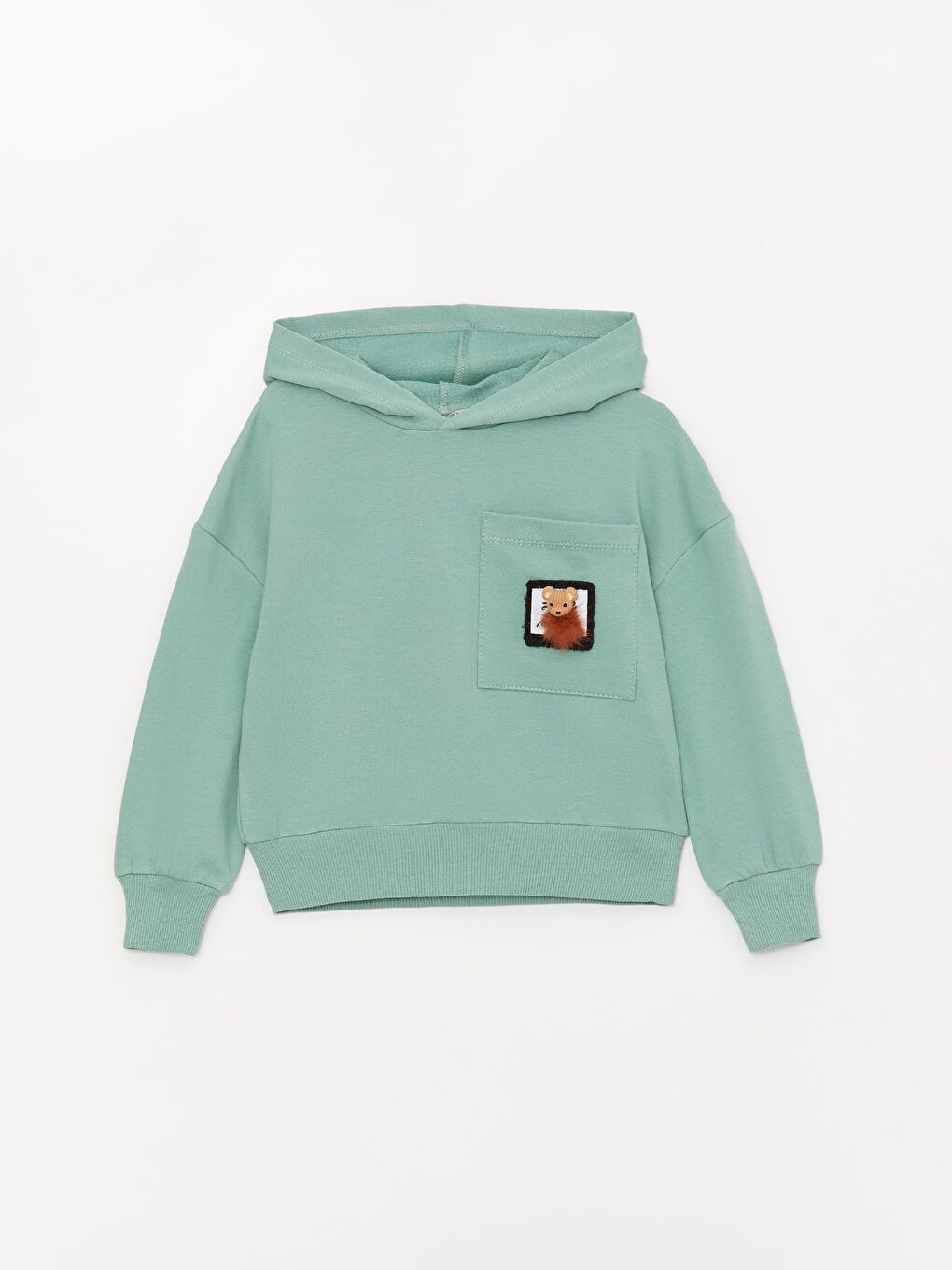 Yeşil Kız Çocuk Ayıcık Cep Kapüşonlu SweatShirt