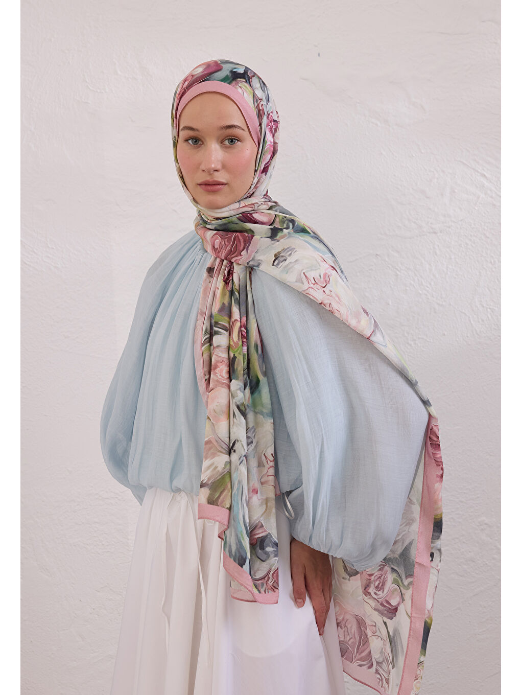 Nerıssa Desen Rami Şal Soft Pembe-1