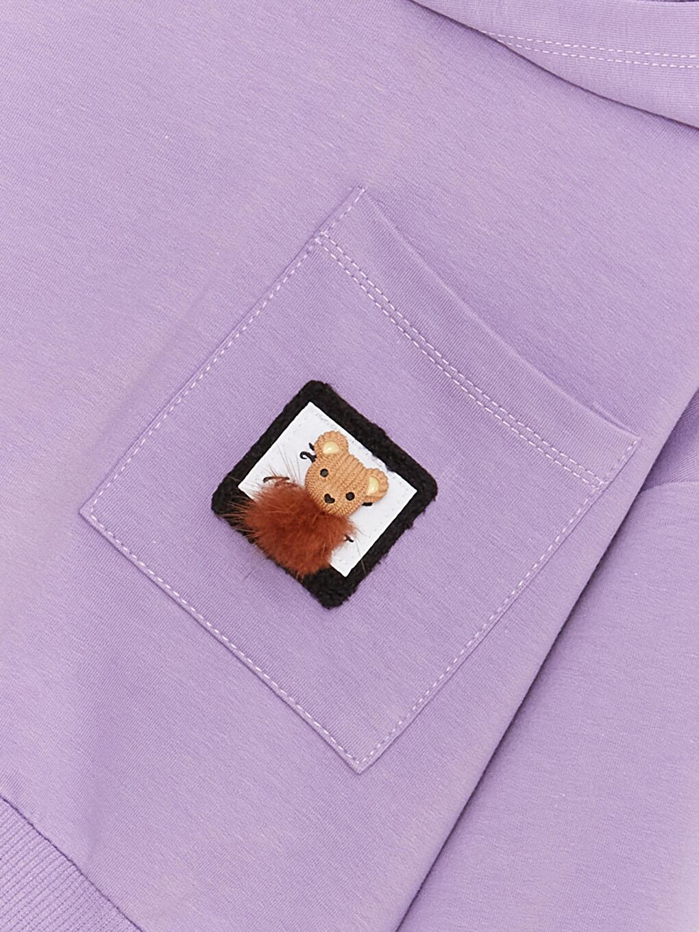 Lila Kız Çocuk Ayıcık Cep Kapüşonlu SweatShirt-1
