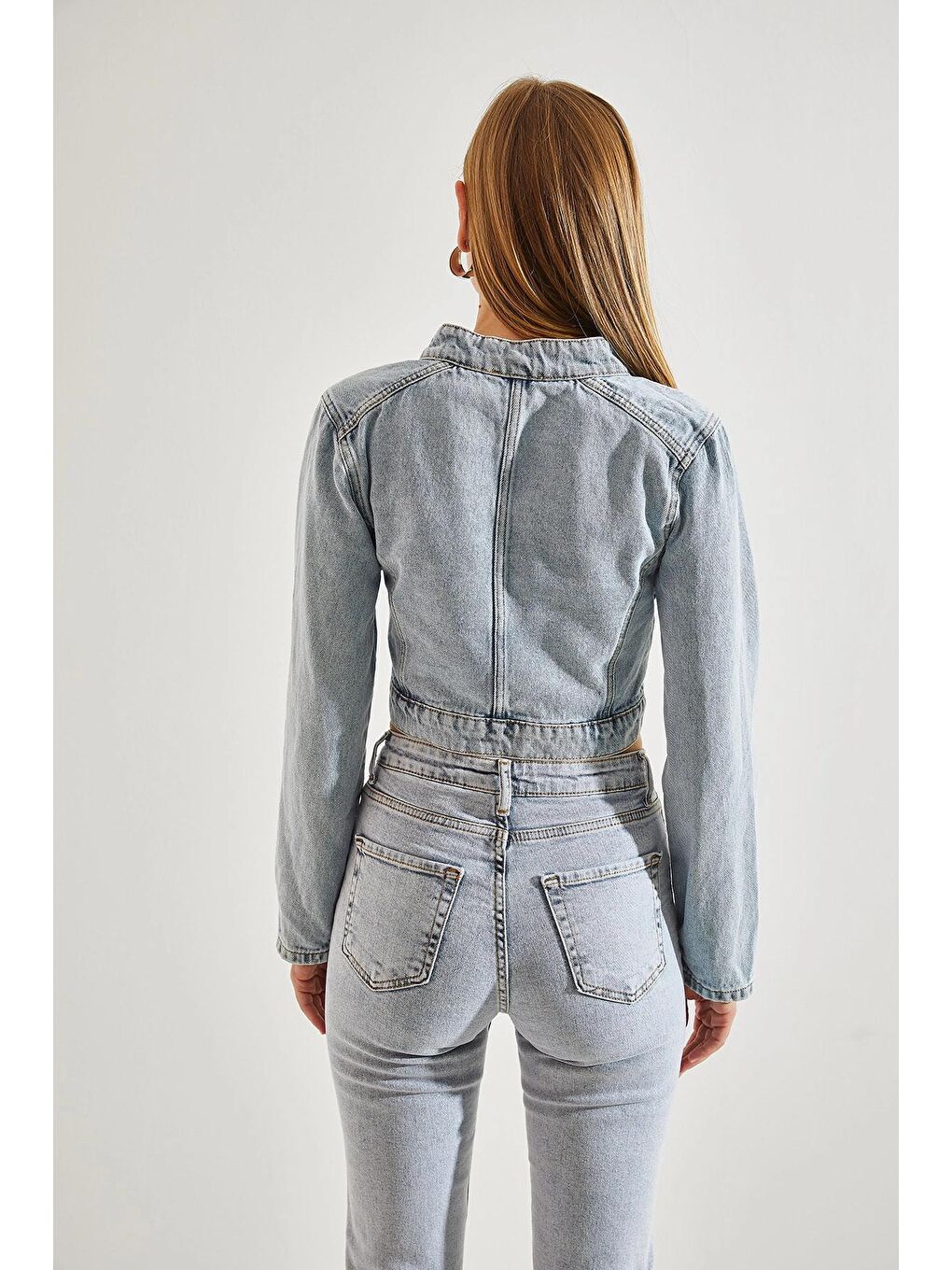 Mavi Kadın Hakim Yaka Cepleri Fermuarlı Denim Ceket-2