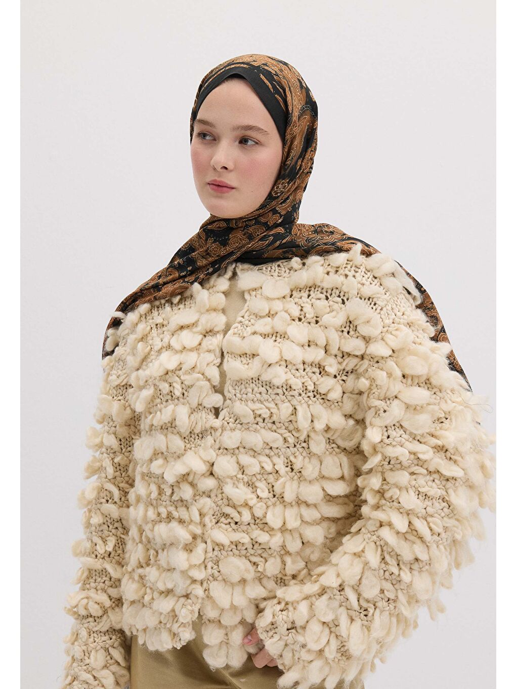 Kahverengi Freda Desen Şal Camel-2