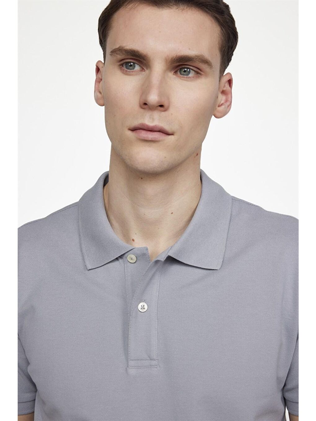 Erkek Slim Fit Dar Kesim %100 Pamuk Düz Pike Gri Polo Yaka Tişört-2