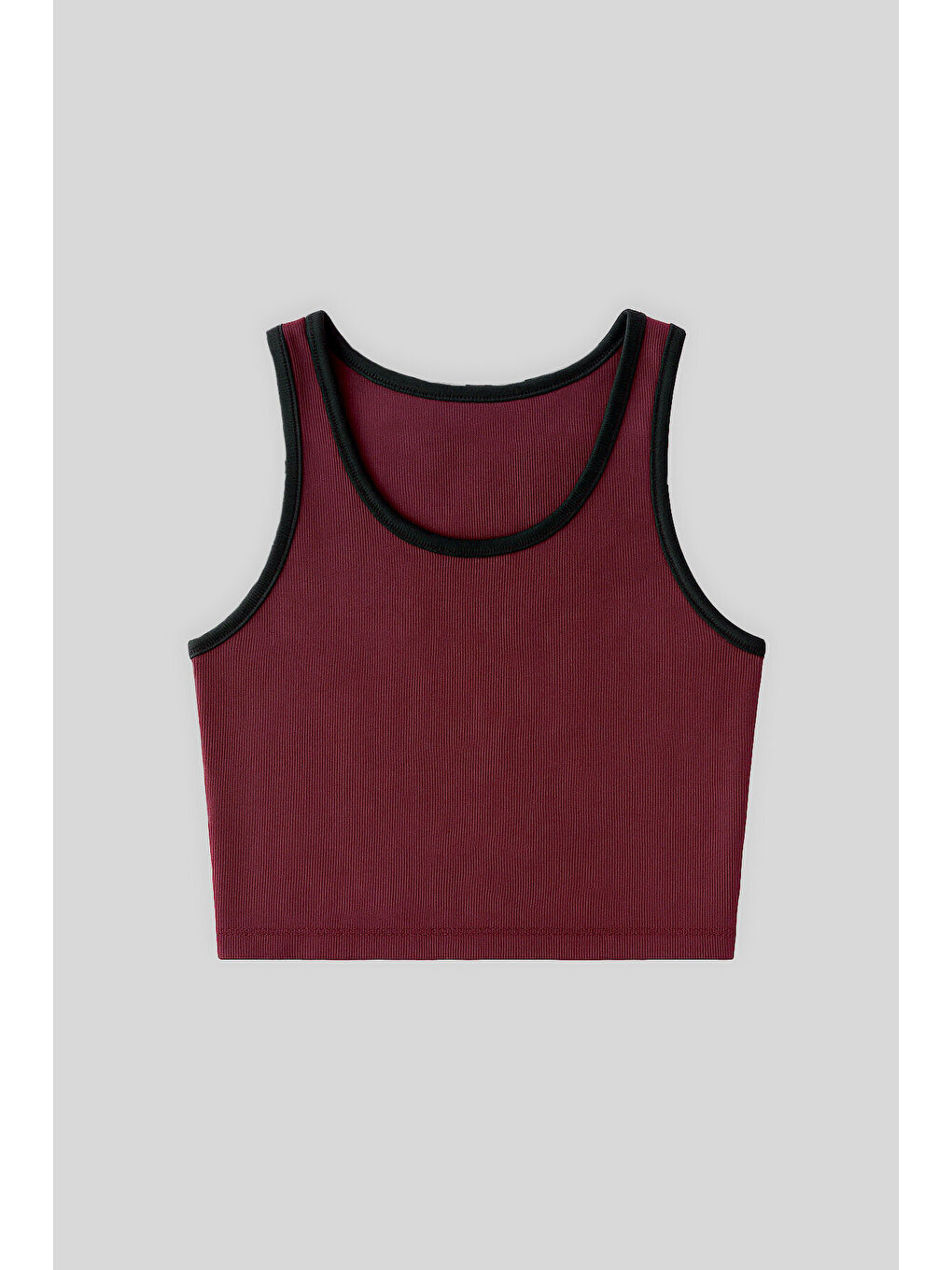 Bordo Basic Sıfır Kol Dar Kalıp U Yaka Kadın Crop Top Atlet - 97162