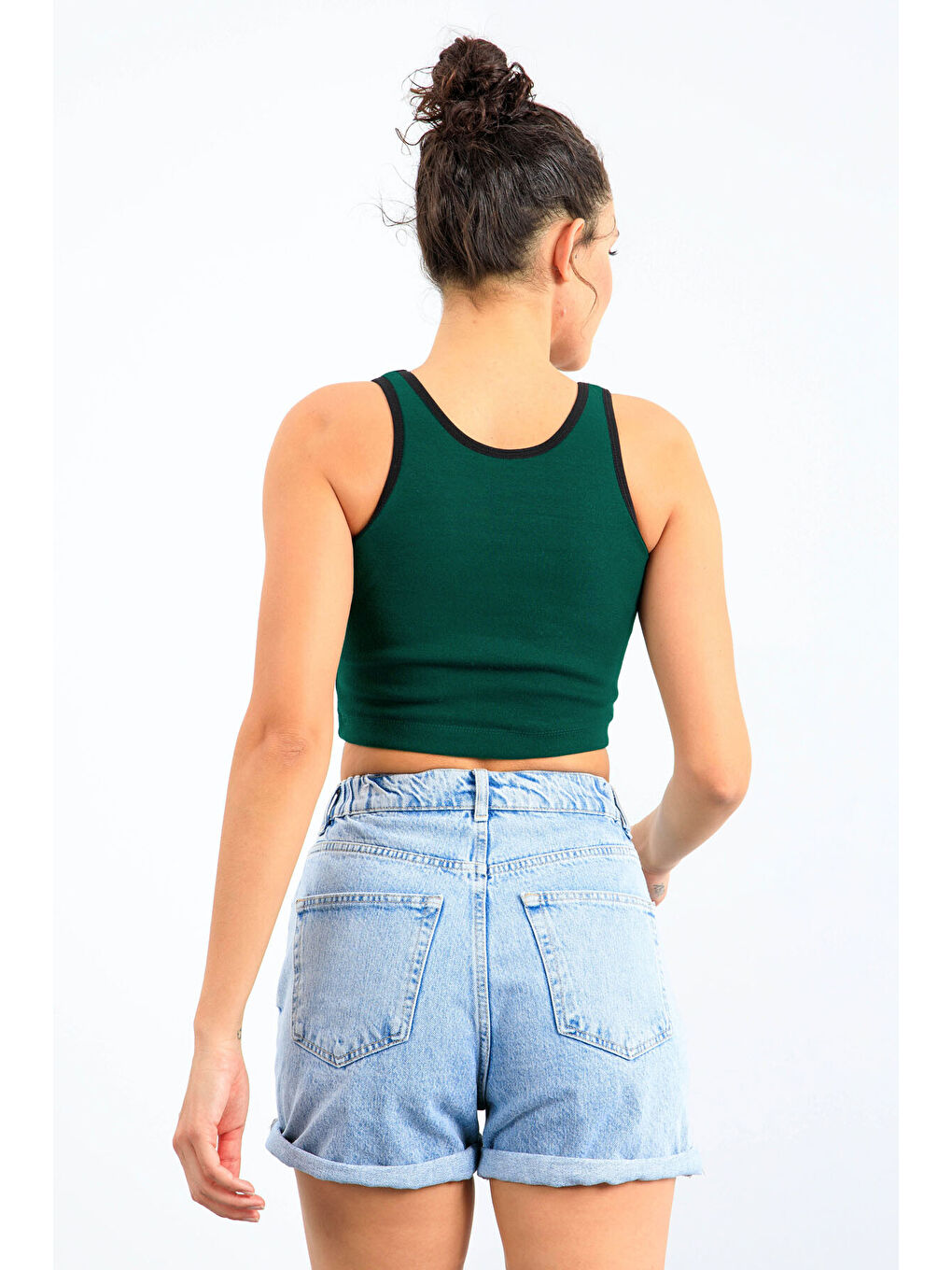 Yeşil Basic Sıfır Kol Dar Kalıp U Yaka Kadın Crop Top Atlet - 97162-4
