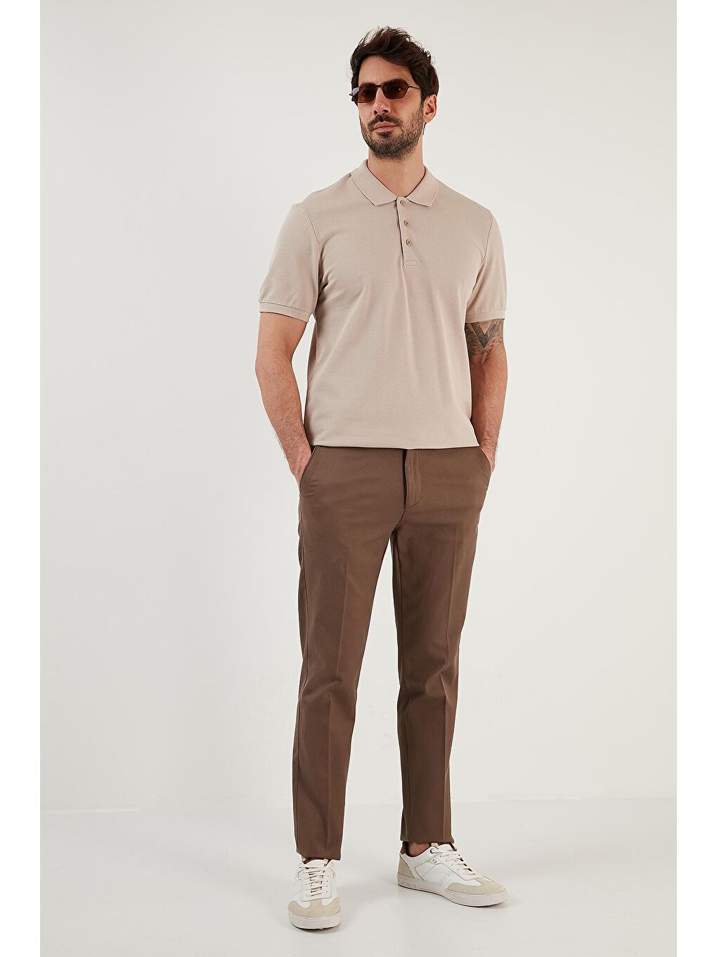 Bej Pamuklu Normal Bel Regular Fit Düz Paça Erkek Pantolon 613HISAR