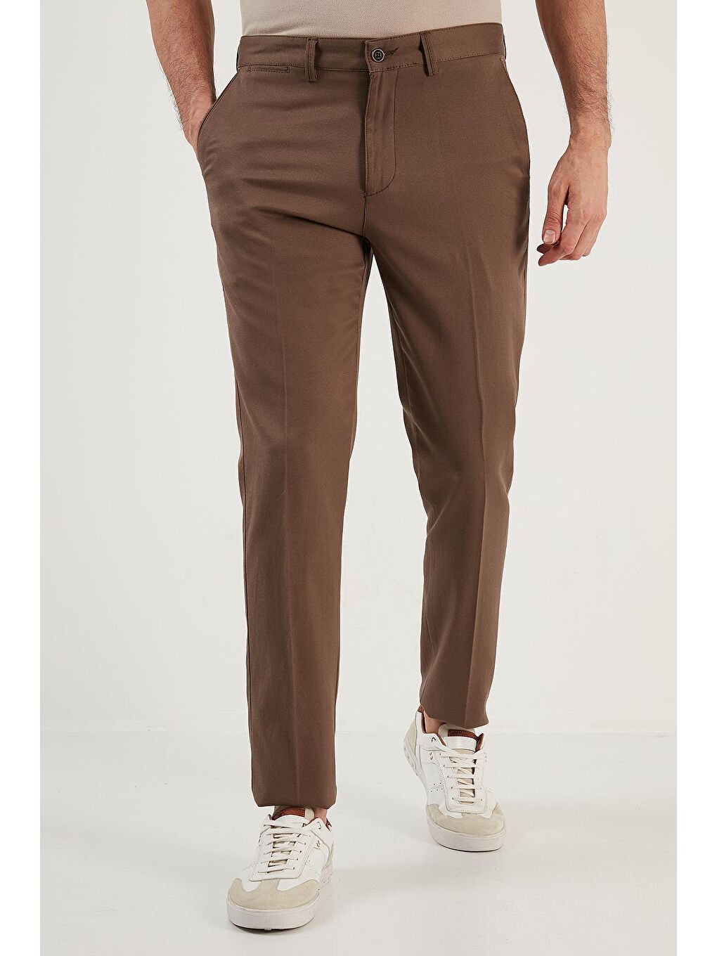 Bej Pamuklu Normal Bel Regular Fit Düz Paça Erkek Pantolon 613HISAR-1