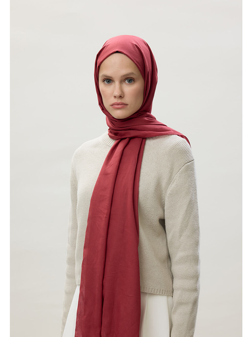 Pembe İnce Pamuk Vual Şal Marsala